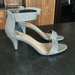Vince Camuto | Marlees High Heels Silver Court Metallic Ankle Strap OpenToe | 10